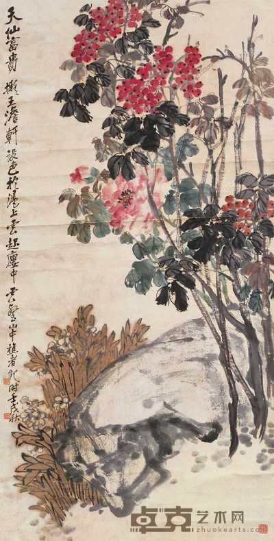 赵云壑 1922年作 天仙富贵 立轴 69×137cm